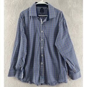 English Laundry Shirt Men's 17.5 34/35 Blue White Check Cotton Button Down